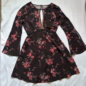 Hollister Black and Red Floral Long Sleeve Dress
